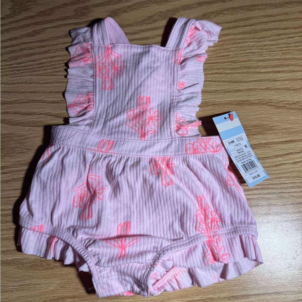 Cat & jack Pink Ruffled Baby Romper with Floral Print